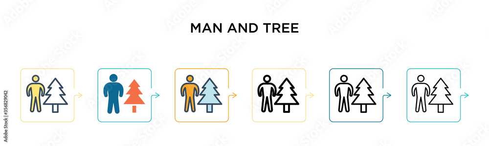 Man and tree vector icon in 6 different modern styles. Black, two colored man and tree icons designed in filled, outline, line and stroke style. Vector illustration can be used for web, mobile, ui Man and tree vector icon in 6 different modern styles. Black, two colored man and tree icons designed in filled, outline, line and stroke style. Vector illustration can be used for web, mobile, ui