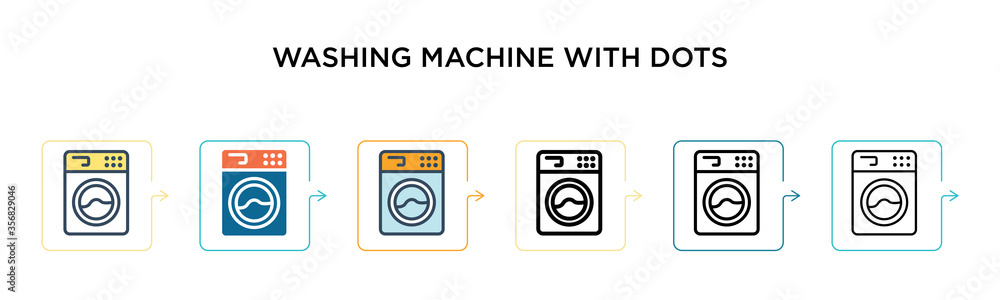 Washing machine with dots vector icon in 6 different modern styles. Black, two colored washing machine with dots icons designed in filled, outline, line and stroke style. Vector illustration can be Washing machine with dots vector icon in 6 different modern styles. Black, two colored washing machine with dots icons designed in filled, outline, line and stroke style. Vector illustration can be
