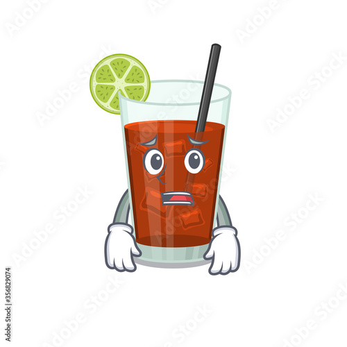 Cartoon design style of cuba libre cocktail having worried face