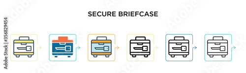 Secure briefcase vector icon in 6 different modern styles. Black, two colored secure briefcase icons designed in filled, outline, line and stroke style. Vector illustration can be used for web,