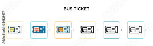 Bus ticket vector icon in 6 different modern styles. Black, two colored bus ticket icons designed in filled, outline, line and stroke style. Vector illustration can be used for web, mobile, ui