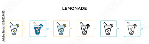 Lemonade vector icon in 6 different modern styles. Black, two colored lemonade icons designed in filled, outline, line and stroke style. Vector illustration can be used for web, mobile, ui