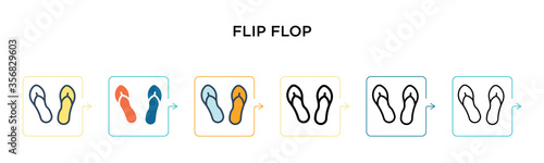 Flip flop vector icon in 6 different modern styles. Black, two colored flip flop icons designed in filled, outline, line and stroke style. Vector illustration can be used for web, mobile, ui