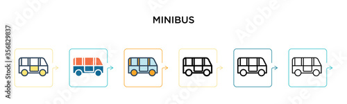 Minibus vector icon in 6 different modern styles. Black, two colored minibus icons designed in filled, outline, line and stroke style. Vector illustration can be used for web, mobile, ui