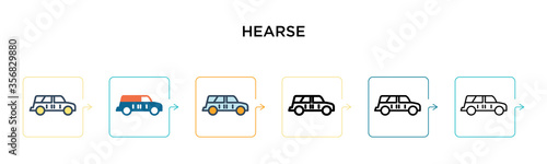 Hearse vector icon in 6 different modern styles. Black, two colored hearse icons designed in filled, outline, line and stroke style. Vector illustration can be used for web, mobile, ui