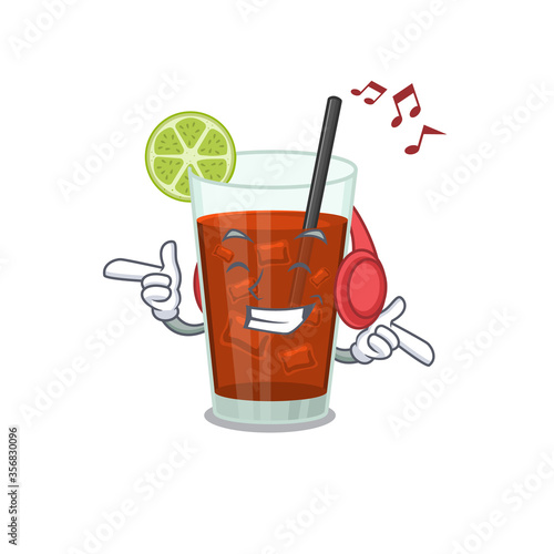 Cuba libre cocktail Cartoon design concept listening music on headphone