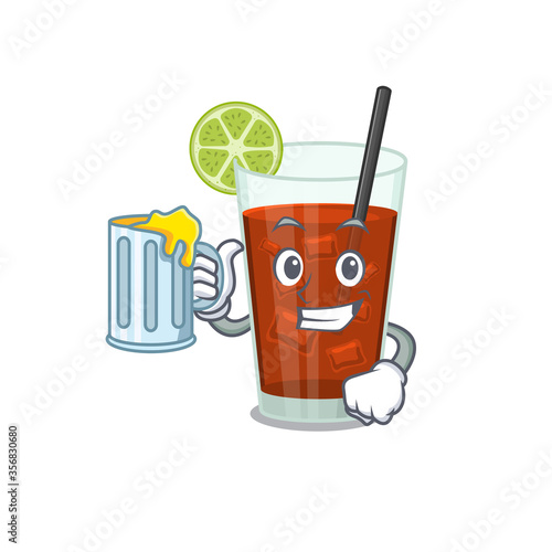 A cartoon concept of cuba libre cocktail with a glass of beer