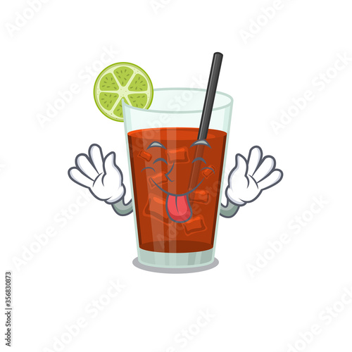 Funny cuba libre cocktail cartoon design with tongue out face