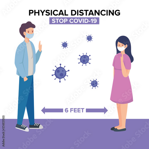 Physical distancing vector illustration coronavirus prevention