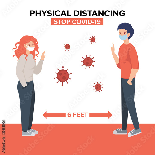 Physical distancing vector illustration coronavirus prevention