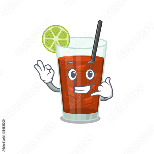 Caricature design of cuba libre cocktail showing call me funny gesture