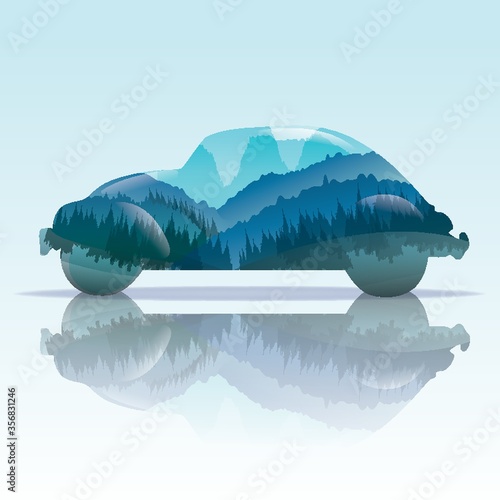 double exposure of car and nature