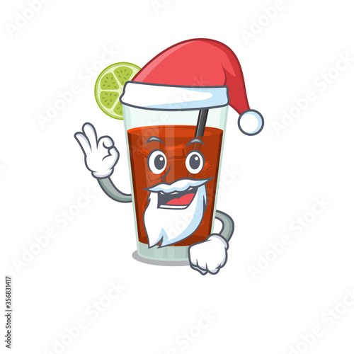 cartoon character of cuba libre cocktail Santa having cute ok finger