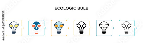 Ecologic bulb vector icon in 6 different modern styles. Black, two colored ecologic bulb icons designed in filled, outline, line and stroke style. Vector illustration can be used for web, mobile, ui