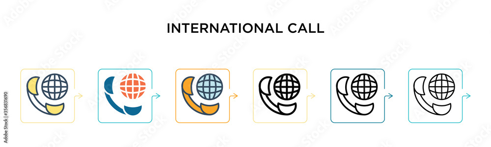 International call vector icon in 6 different modern styles. Black, two colored international call icons designed in filled, outline, line and stroke style. Vector illustration can be used for web, International call vector icon in 6 different modern styles. Black, two colored international call icons designed in filled, outline, line and stroke style. Vector illustration can be used for web,