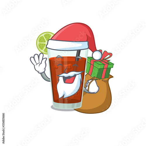 Cartoon design of cuba libre cocktail Santa having Christmas gift