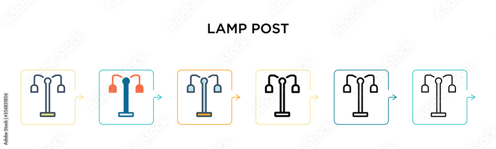 Lamp post vector icon in 6 different modern styles. Black, two colored lamp post icons designed in filled, outline, line and stroke style. Vector illustration can be used for web, mobile, ui