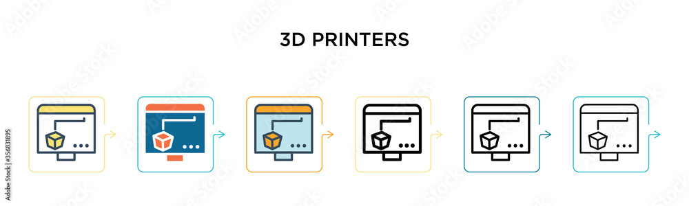 3d printers vector icon in 6 different modern styles. Black, two colored 3d printers icons designed in filled, outline, line and stroke style. Vector illustration can be used for web, mobile, ui 3d printers vector icon in 6 different modern styles. Black, two colored 3d printers icons designed in filled, outline, line and stroke style. Vector illustration can be used for web, mobile, ui