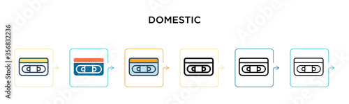 Domestic vector icon in 6 different modern styles. Black, two colored domestic icons designed in filled, outline, line and stroke style. Vector illustration can be used for web, mobile, ui