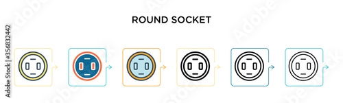 Round socket vector icon in 6 different modern styles. Black, two colored round socket icons designed in filled, outline, line and stroke style. Vector illustration can be used for web, mobile, ui