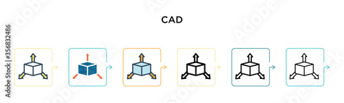 Cad vector icon in 6 different modern styles. Black, two colored cad icons designed in filled, outline, line and stroke style. Vector illustration can be used for web, mobile, ui