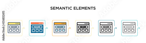 Semantic elements vector icon in 6 different modern styles. Black, two colored semantic elements icons designed in filled, outline, line and stroke style. Vector illustration can be used for web,