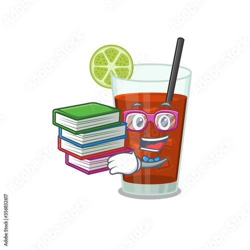 A diligent student in cuba libre cocktail mascot design concept read many books
