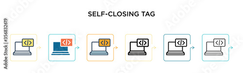 Self-closing tag vector icon in 6 different modern styles. Black, two colored self-closing tag icons designed in filled, outline, line and stroke style. Vector illustration can be used for web,