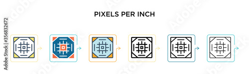 Pixels per inch vector icon in 6 different modern styles. Black, two colored pixels per inch icons designed in filled, outline, line and stroke style. Vector illustration can be used for web, mobile,