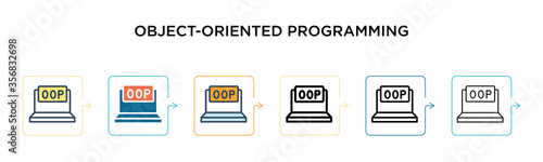 Object-oriented programming vector icon in 6 different modern styles. Black, two colored object-oriented programming icons designed in filled, outline, line and stroke style. Vector illustration can
