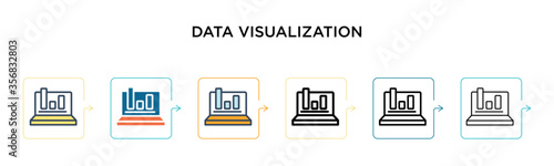 Data visualization vector icon in 6 different modern styles. Black, two colored data visualization icons designed in filled, outline, line and stroke style. Vector illustration can be used for web,