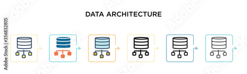 Data architecture vector icon in 6 different modern styles. Black, two colored data architecture icons designed in filled, outline, line and stroke style. Vector illustration can be used for web,