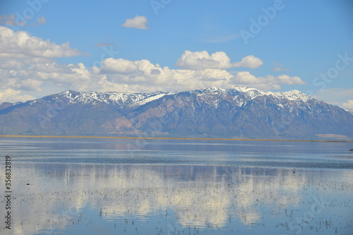 mountain lake reflection at the Bear River Bird Refuge
