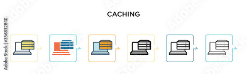 Caching vector icon in 6 different modern styles. Black, two colored caching icons designed in filled, outline, line and stroke style. Vector illustration can be used for web, mobile, ui