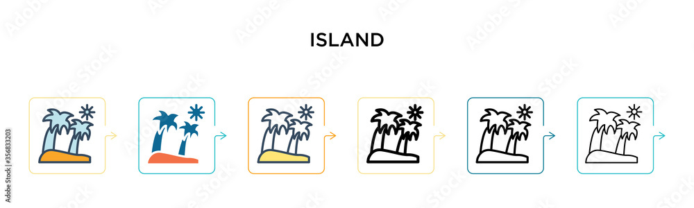 Island vector icon in 6 different modern styles. Black, two colored island icons designed in filled, outline, line and stroke style. Vector illustration can be used for web, mobile, ui Island vector icon in 6 different modern styles. Black, two colored island icons designed in filled, outline, line and stroke style. Vector illustration can be used for web, mobile, ui