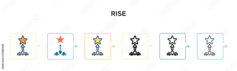 Rise vector icon in 6 different modern styles. Black, two colored rise icons designed in filled, outline, line and stroke style. Vector illustration can be used for web, mobile, ui Rise vector icon in 6 different modern styles. Black, two colored rise icons designed in filled, outline, line and stroke style. Vector illustration can be used for web, mobile, ui