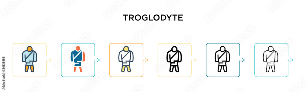 Troglodyte vector icon in 6 different modern styles. Black, two colored troglodyte icons designed in filled, outline, line and stroke style. Vector illustration can be used for web, mobile, ui Troglodyte vector icon in 6 different modern styles. Black, two colored troglodyte icons designed in filled, outline, line and stroke style. Vector illustration can be used for web, mobile, ui