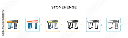 Stonehenge vector icon in 6 different modern styles. Black, two colored stonehenge icons designed in filled, outline, line and stroke style. Vector illustration can be used for web, mobile, ui