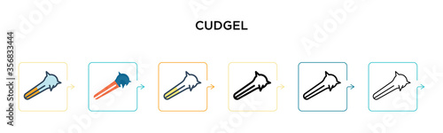 Cudgel vector icon in 6 different modern styles. Black, two colored cudgel icons designed in filled, outline, line and stroke style. Vector illustration can be used for web, mobile, ui