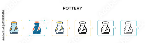 Pottery vector icon in 6 different modern styles. Black, two colored pottery icons designed in filled, outline, line and stroke style. Vector illustration can be used for web, mobile, ui