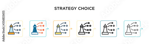 Strategy choice vector icon in 6 different modern styles. Black, two colored strategy choice icons designed in filled, outline, line and stroke style. Vector illustration can be used for web, mobile,