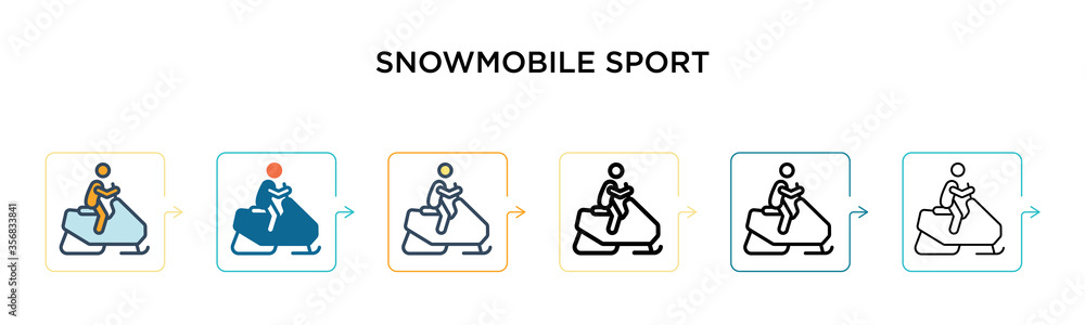 Snowmobile sport vector icon in 6 different modern styles. Black, two colored snowmobile sport icons designed in filled, outline, line and stroke style. Vector illustration can be used for web, Snowmobile sport vector icon in 6 different modern styles. Black, two colored snowmobile sport icons designed in filled, outline, line and stroke style. Vector illustration can be used for web,
