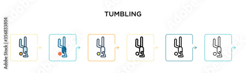 Tumbling vector icon in 6 different modern styles. Black, two colored tumbling icons designed in filled, outline, line and stroke style. Vector illustration can be used for web, mobile, ui