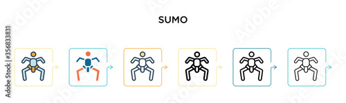 Sumo vector icon in 6 different modern styles. Black, two colored sumo icons designed in filled, outline, line and stroke style. Vector illustration can be used for web, mobile, ui