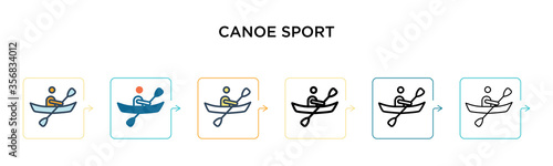 Canoe sport vector icon in 6 different modern styles. Black, two colored canoe sport icons designed in filled, outline, line and stroke style. Vector illustration can be used for web, mobile, ui