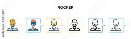 Rocker vector icon in 6 different modern styles. Black, two colored rocker icons designed in filled, outline, line and stroke style. Vector illustration can be used for web, mobile, ui