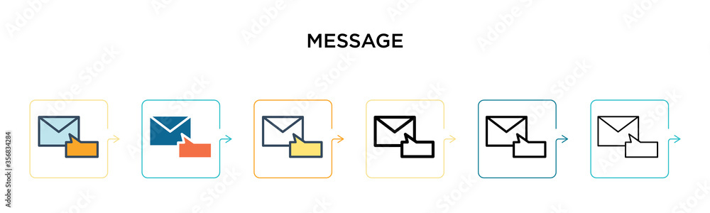 Message vector icon in 6 different modern styles. Black, two colored message icons designed in filled, outline, line and stroke style. Vector illustration can be used for web, mobile, ui Message vector icon in 6 different modern styles. Black, two colored message icons designed in filled, outline, line and stroke style. Vector illustration can be used for web, mobile, ui