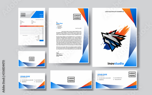 pack of gradient orange blue corporate brand identity, stationary design. modern template illustration vector