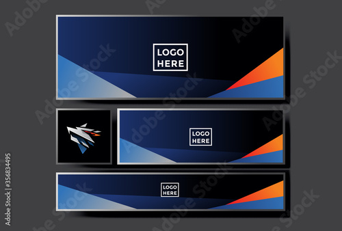 pack of gradient orange blue social media banner background design. modern template illustration vector