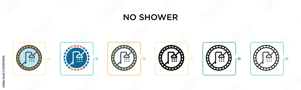No shower vector icon in 6 different modern styles. Black, two colored no shower icons designed in filled, outline, line and stroke style. Vector illustration can be used for web, mobile, ui No shower vector icon in 6 different modern styles. Black, two colored no shower icons designed in filled, outline, line and stroke style. Vector illustration can be used for web, mobile, ui